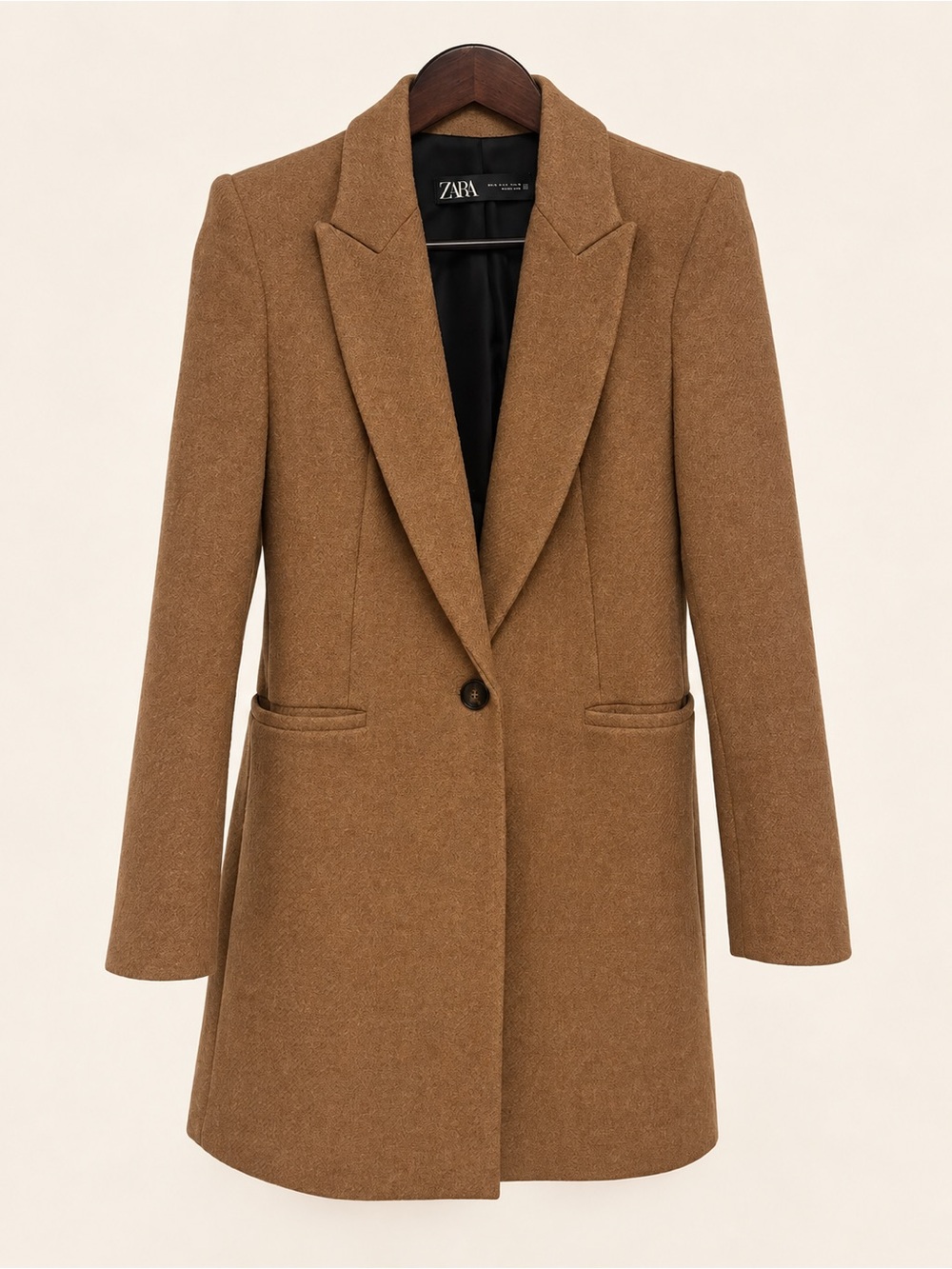 Zara Camel Single-Button Tailored Wool-Blend Blazer Coat